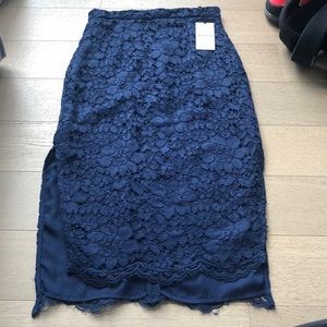 Whistles navy blue lace pencil skirt